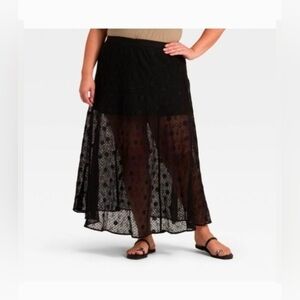 Universal Thread Women's Lace Maxi A-Line Skirt Black Size Waist XL